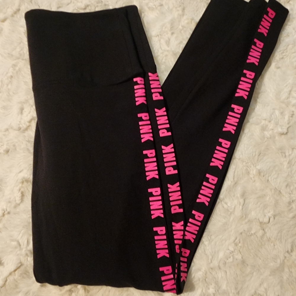Women's Victoria's Secret VS PINK Hot Pink Black Brand New Large Yoga Leggings